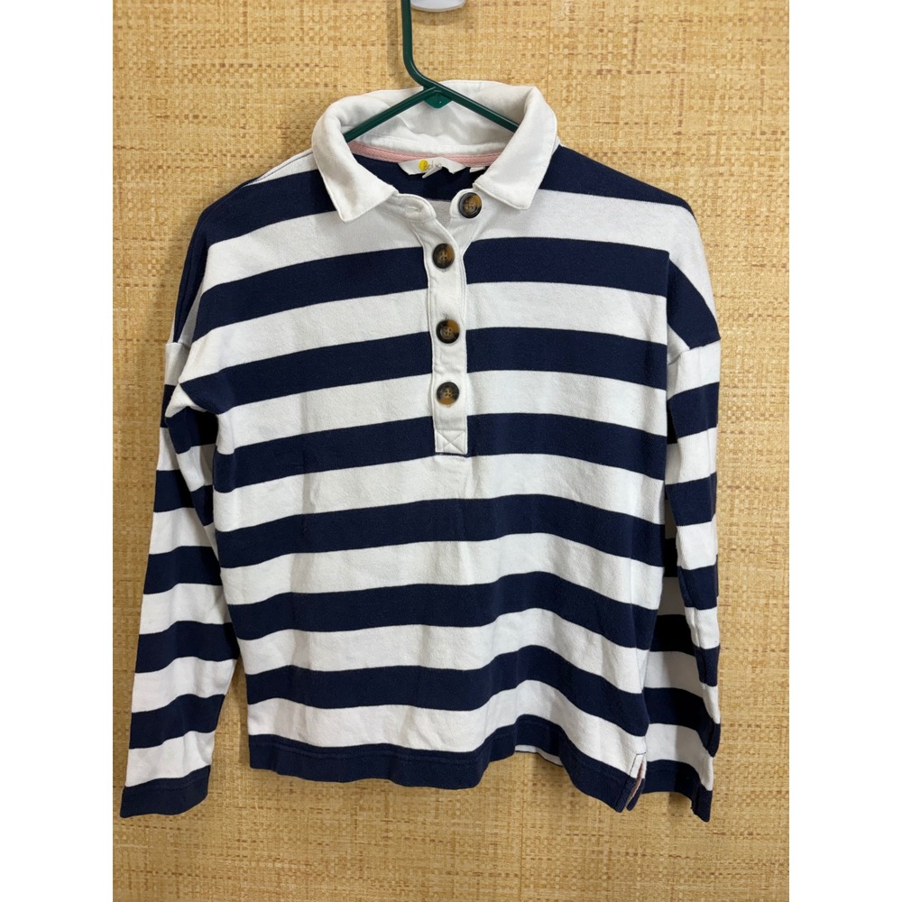 Boden Rugby Shirt Women 4 Cotton Striped Long Sleeve Navy Blue White Pullover